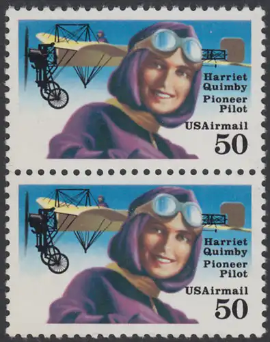 USA Michel 2130 / Scott C128 postfrisch vert.PAAR - Luftpostmarke: Flugpioniere, Harriet Quimby (1884-1912), Journalistin und Pilotin; Blériot-XI-Eindecker