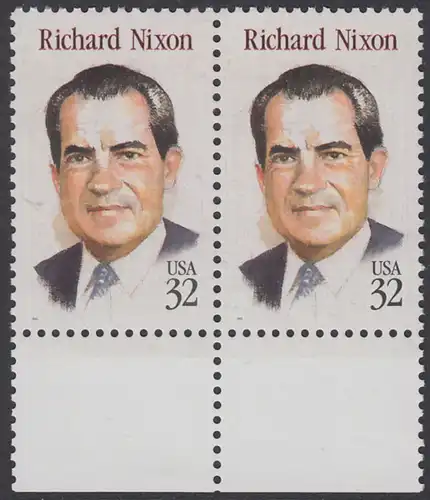 USA Michel 2557 / Scott 2955 postfrisch horiz.PAAR RÄNDER unten - Richard Nixon (1913-1994), 37. Präsident, reg. 1969-1974