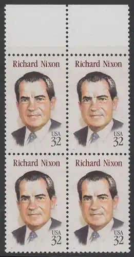 USA Michel 2557 / Scott 2955 postfrisch BLOCK RÄNDER oben - Richard Nixon (1913-1994), 37. Präsident, reg. 1969-1974