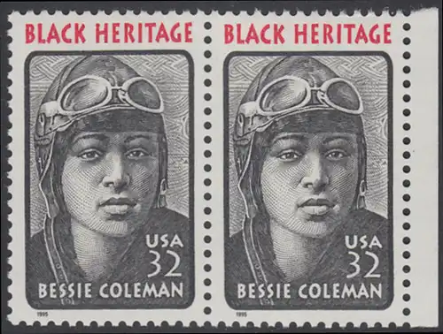 USA Michel 2558 / Scott 2956 postfrisch horiz.PAAR RAND rechts - Schwarzamerikanisches Erbe: Bessie Coleman, Pilotin