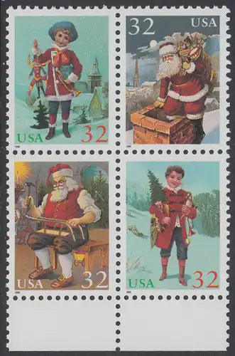 USA Michel 2644-2647 / Scott 3004-3007 postfrisch BLOCK RÄNDER unten (a1) - Weihnachten