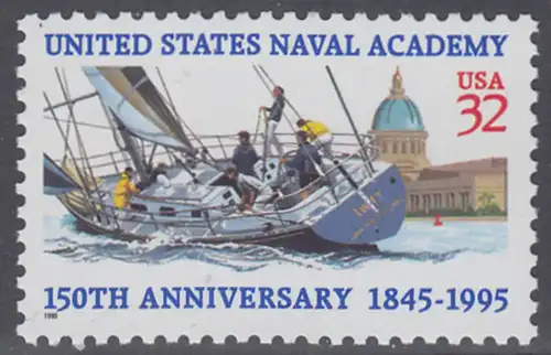 USA Michel 2672 / Scott 3001 postfrisch EINZELMARKE - 150 Jahre Marineakademie, Annapolis, MD: Segeljacht vor Marineakademie
