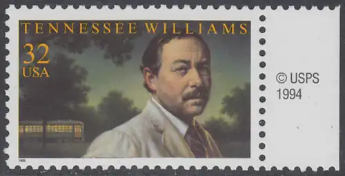 USA Michel 2673 / Scott 3002 postfrisch EINZELMARKE RAND rechts m/ copyright symbol - Tennessee Williams (1911-1983), Schriftsteller