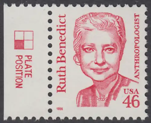 USA Michel 2677 / Scott 2938 postfrisch EINZELMARKE RAND linkls - Amerikanische Persönlichkeiten: Ruth Benedict (1887-1948), Anthropologin