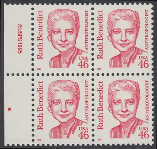 USA Michel 2677 / Scott 2938 postfrisch BLOCK RÄNDER links m/ copyright symbol - Amerikanische Persönlichkeiten: Ruth Benedict (1887-1948), Anthropologin