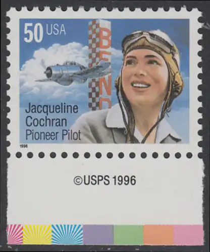 USA Michel 2700 / Scott 3066 postfrisch EINZELMARKE RAND unten m/ copyright symbol - Flugpioniere: Jacqueline Cochran (1906-1980)