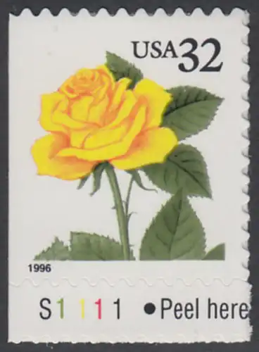 USA Michel 2795 / Scott 3049 postfrisch EINZELMARKE RAND unten m/ Platten-# S1111 - Blumen: Rose