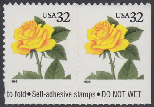 USA Michel 2795 / Scott 3049 postfrisch horiz.PAAR RÄNDER oben - Blumen: Rose