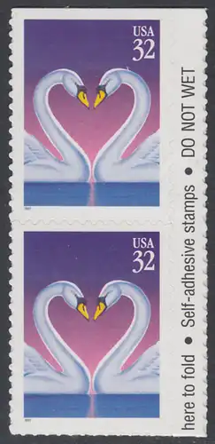 USA Michel 2803 / Scott 3123 postfrisch vert.PAAR RAND rechts (a2) (von Folioblatt) - Grußmarke, Schwanenpaar