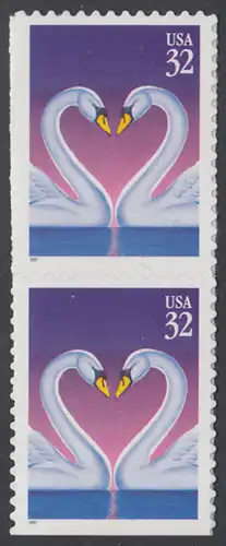 USA Michel 2803 / Scott 3123 postfrisch vert.PAAR (von Folioblatt) - Grußmarke, Schwanenpaar