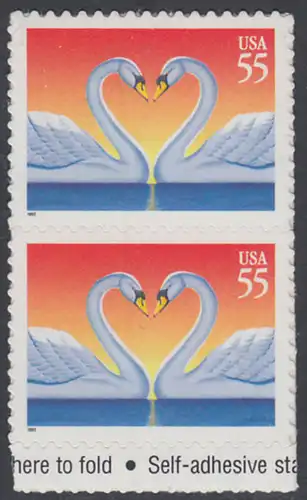 USA Michel 2804 / Scott 3124 postfrisch vert.PAAR RAND unten (a1) (von Folioblatt) - Grußmarke, Schwanenpaar