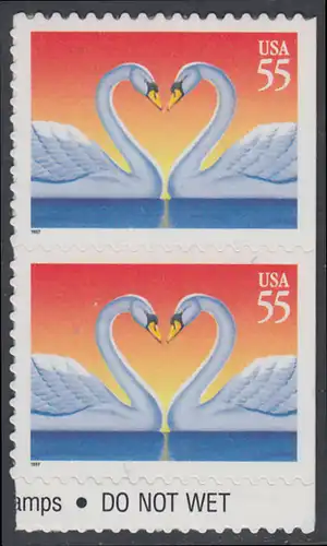 USA Michel 2804 / Scott 3124 postfrisch vert.PAAR RAND unten (a2) (von Folioblatt) - Grußmarke, Schwanenpaar