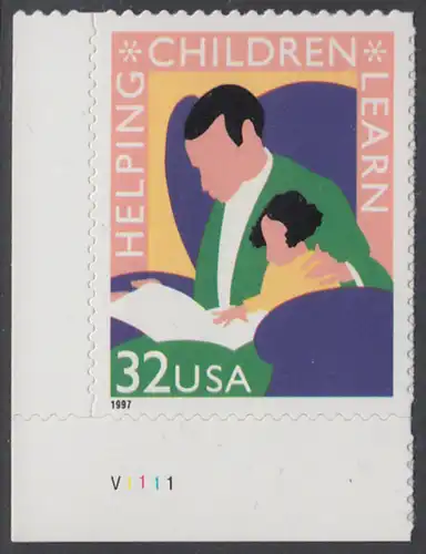 USA Michel 2805 / Scott 3125 postfrisch EINZELMARKE ECKRAND unten links m/ Platten-# V1111 - Lernförderung für Kinder