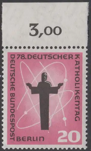 BERLIN 1958 Michel-Nummer 180 postfrisch EINZELMARKE RAND oben (a) - Deutscher Katholikentag, Berlin