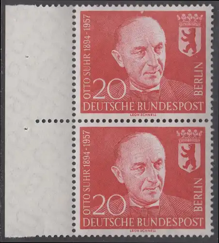 BERLIN 1958 Michel-Nummer 181 postfrisch vert.PAAR RÄNDER links- Prof. Otto Suhr, Politiker