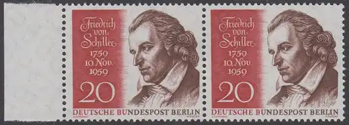 BERLIN 1959 Michel-Nummer 190 postfrisch horiz.PAAR RAND links - Friedrich von Schiller, Dichter