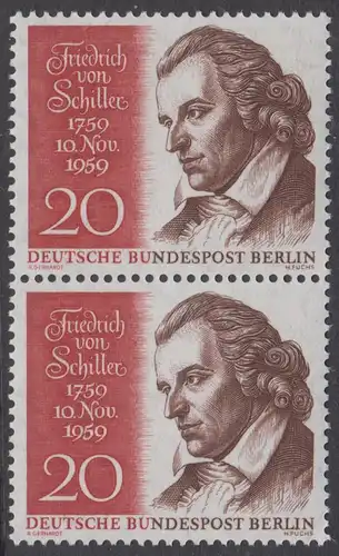 BERLIN 1959 Michel-Nummer 190 postfrisch vert.PAAR - Friedrich von Schiller, Dichter