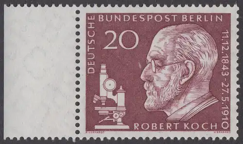 BERLIN 1960 Michel-Nummer 191 postfrisch EINZELMARKE RAND links - Todestag von Robert Koch