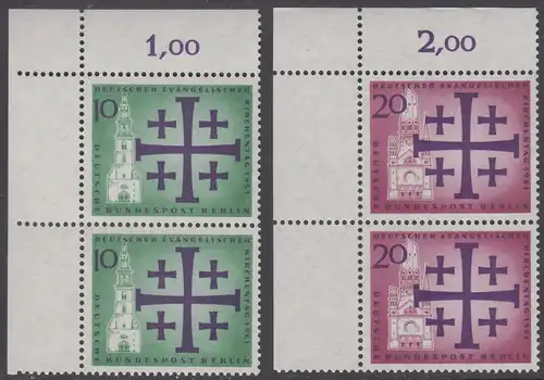 BERLIN 1961 Michel-Nummer 215-216 postfrisch SATZ(2) vert.PAARE ECKRÄNDER oben links - Deutscher Evangelischer Kirchentag, Berlin