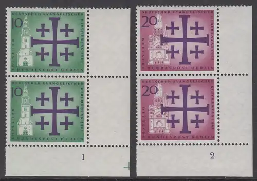 BERLIN 1961 Michel-Nummer 215-216 postfrisch SATZ(2) vert.PAARE ECKRÄNDER unten rechts m/ Formnummern - Deutscher Evangelischer Kirchentag, Berlin