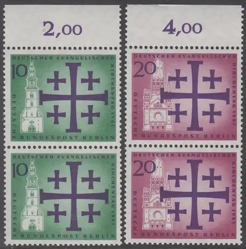 BERLIN 1961 Michel-Nummer 215-216 postfrisch SATZ(2) vert.PAARE RÄNDER oben (a) - Deutscher Evangelischer Kirchentag, Berlin