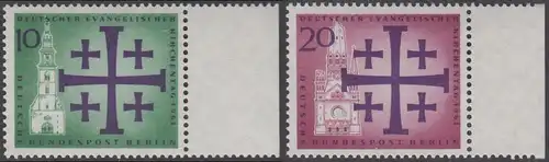 BERLIN 1961 Michel-Nummer 215-216 postfrisch SATZ(2) EINZELMARKEN RÄNDER rechts - Deutscher Evangelischer Kirchentag, Berlin