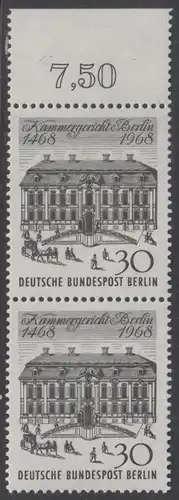 BERLIN 1968 Michel-Nummer 320 postfrisch vert.PAAR RAND oben (d) - Kammergericht Berlin