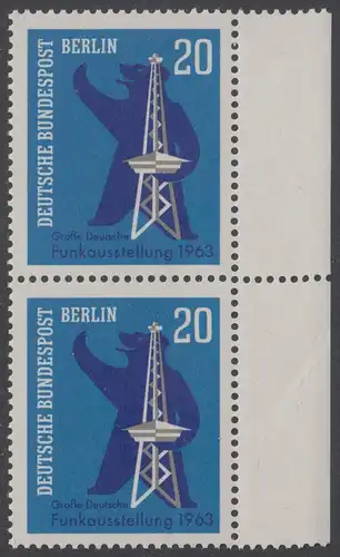 BERLIN 1963 Michel-Nummer 232 postfrisch vert.PAAR RÄNDER rechts - Große Deutsche Funkausstellung, Berlin