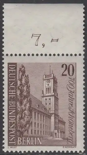 BERLIN 1964 Michel-Nummer 233 postfrisch EINZELMARKE RAND oben (e) - Schöneberg, Rathaus