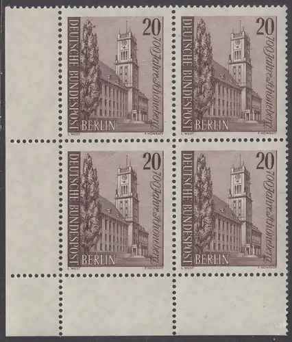 BERLIN 1964 Michel-Nummer 233 postfrisch BLOCK ECKRAND unten links - Schöneberg, Rathaus