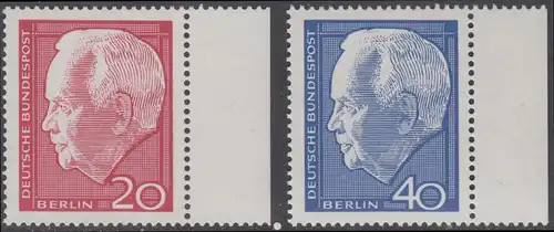 BERLIN 1964 Michel-Nummer 234-235 postfrisch SATZ(2) EINZELMARKEN RÄNDER rechts - Wiederwahl des Bundespräsidenten Heinrich Lübke