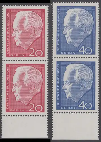 BERLIN 1964 Michel-Nummer 234-235 postfrisch SATZ(2) vert.PAARE RÄNDER unten - Wiederwahl des Bundespräsidenten Heinrich Lübke