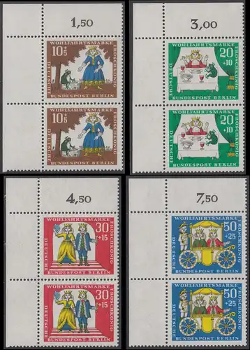 BERLIN 1966 Michel-Nummer 295-298 postfrisch SATZ(4) vert.PAARE ECKRÄNDER oben links - Märchen der Brüder Grimm: Der Froschkönig