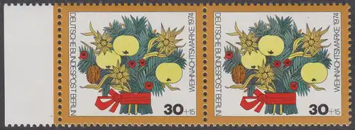 BERLIN 1974 Michel-Nummer 481 postfrisch horiz.PAAR RAND links - Weihnachten