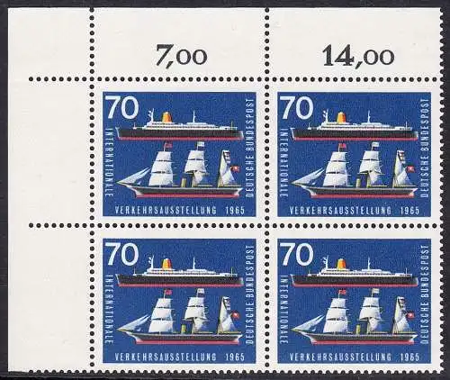 BUND 1965 Michel-Nummer 0474 postfrisch BLOCK ECKRAND oben links