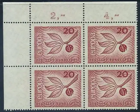 BUND 1965 Michel-Nummer 0484 postfrisch BLOCK ECKRAND oben links