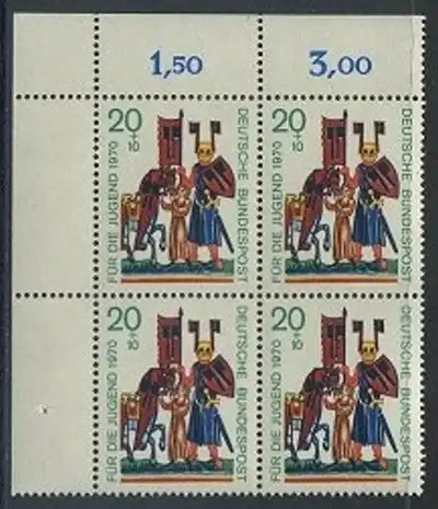 BUND 1970 Michel-Nummer 0613 postfrisch BLOCK ECKRAND oben links