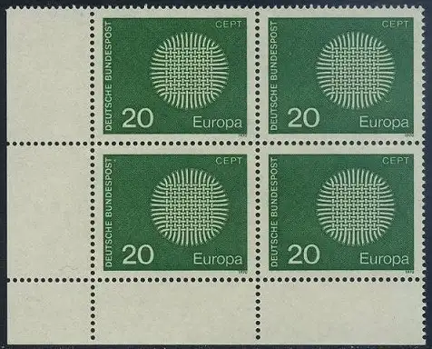 BUND 1970 Michel-Nummer 0620 postfrisch BLOCK ECKRAND unten links 