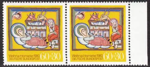 BUND 1980 Michel-Nummer 1066 postfrisch horiz.PAAR Randmarke rechts