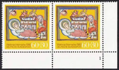 BUND 1980 Michel-Nummer 1066 postfrisch horiz.PAAR ECKRAND unten rechts m/ Formnummer