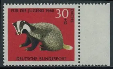 BUND 1968 Michel-Nummer 0551 postfrisch EINZELMARKE RAND rechts