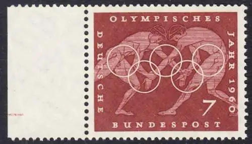 BUND 1960 Michel-Nummer 0332 postfrisch EINZELMARKE RAND links