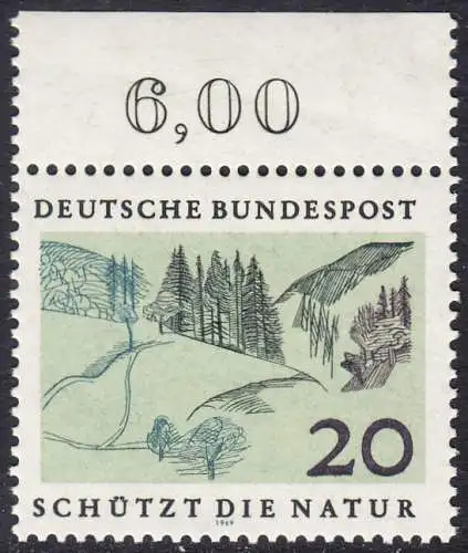 BUND 1969 Michel-Nummer 0592 postfrisch EINZELMARKE RAND oben (a2)