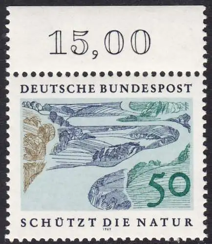 BUND 1969 Michel-Nummer 0594 postfrisch EINZELMARKE RAND oben (a2)