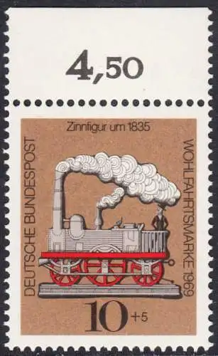 BUND 1969 Michel-Nummer 0604 postfrisch EINZELMARKE RAND oben (a1)