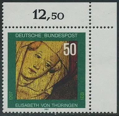 BUND 1981 Michel-Nummer 1114 postfrisch EINZELMARKE ECKRAND oben rechts 