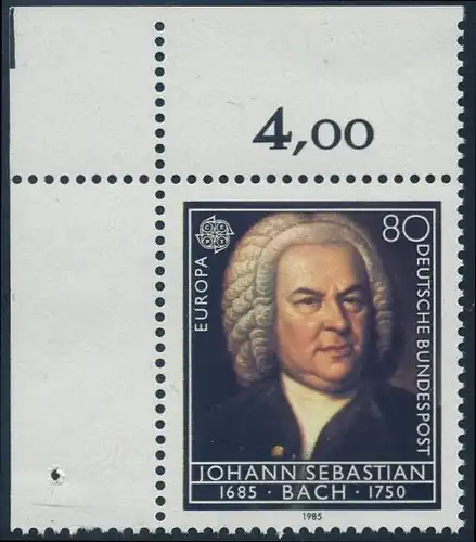 BUND 1985 Michel-Nummer 1249 postfrisch EINZELMARKE ECKRAND oben links