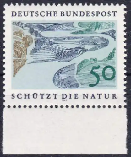 BUND 1969 Michel-Nummer 0594 postfrisch EINZELMARKE RAND unten