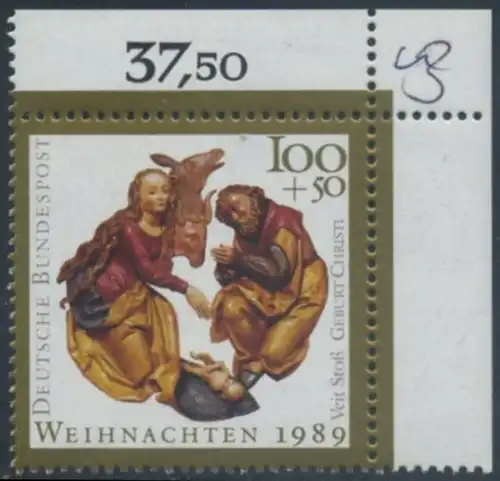 BUND 1989 Michel-Nummer 1443 postfrisch EINZELMARKE ECKRAND oben rechts 