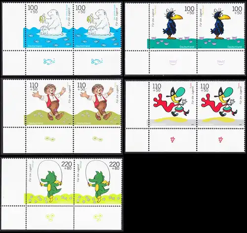 BUND 1999 Michel-Nummer 2055-2059 postfrisch SATZ(5) horiz.PAARE ECKRÄNDER unten links